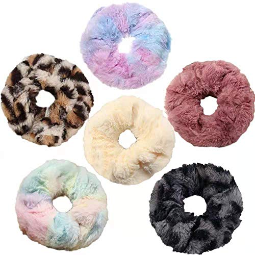 DINPREY 6 Pcs Leopard Towel Scrunchies for Hair Drying