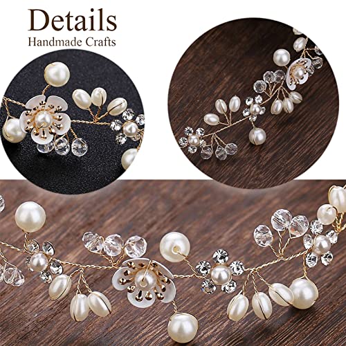 KAYZON Bridal Pearl Flower Headband Gold
