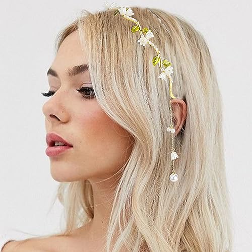 AHONEY Floral Headband with Gold Leaf and Crystals