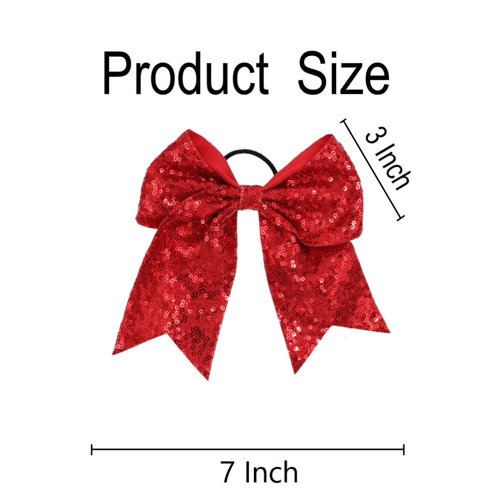 2 PCS 7 Inch Red Sequin Cheer Hair Bows for Teen Girls