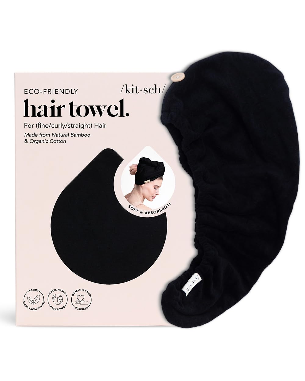 Kitsch Microfiber Hair Towel Wrap - Black 1