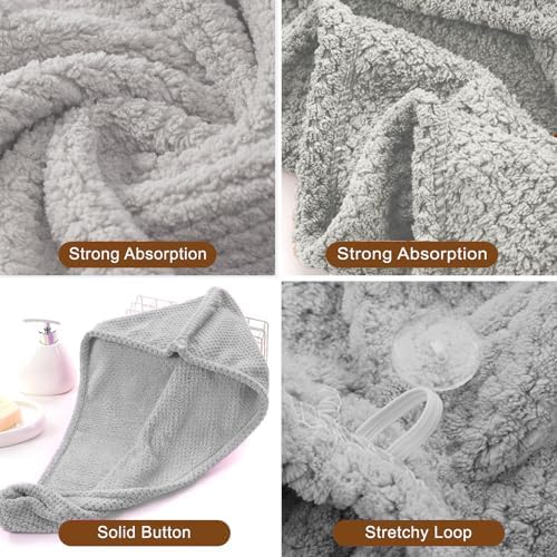 Kldnkig Microfiber Hair Towel Wrap 3 Pack Gray