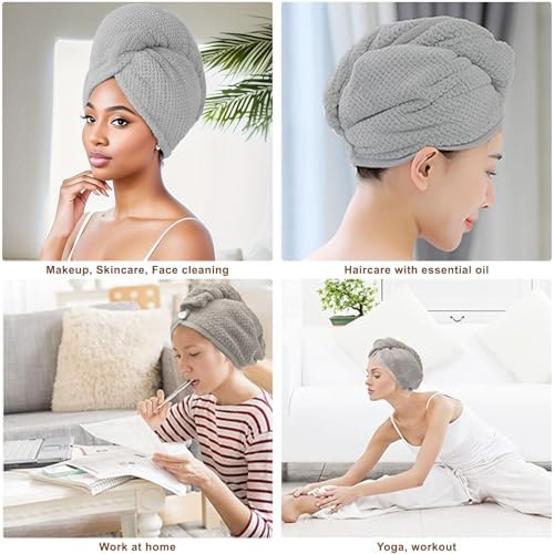 Kldnkig Microfiber Hair Towel Wrap 3 Pack Gray