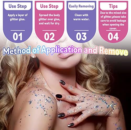 Laza Body Glitter - 2 Jars Pink Iridescent Sequins with Glitter Glue