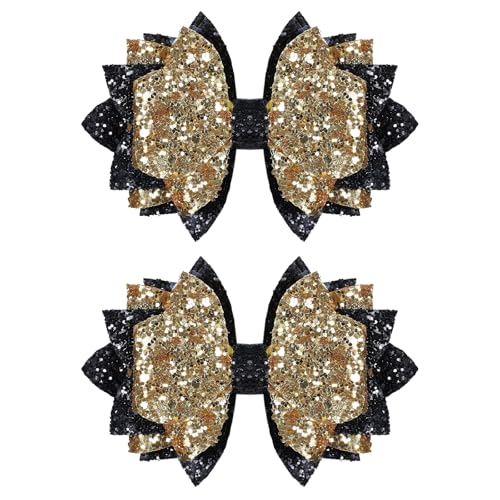 Glitter Gold-Black Hair Bow Clips for Graduation and School