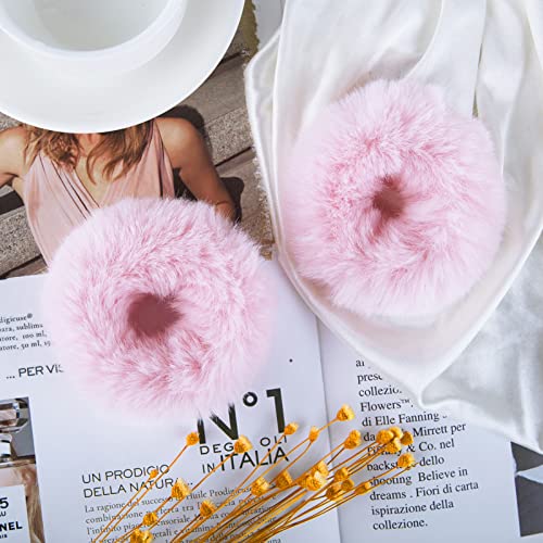 Mljsh 2PCS Pink Pom Pom Fuzzy Scrunchies