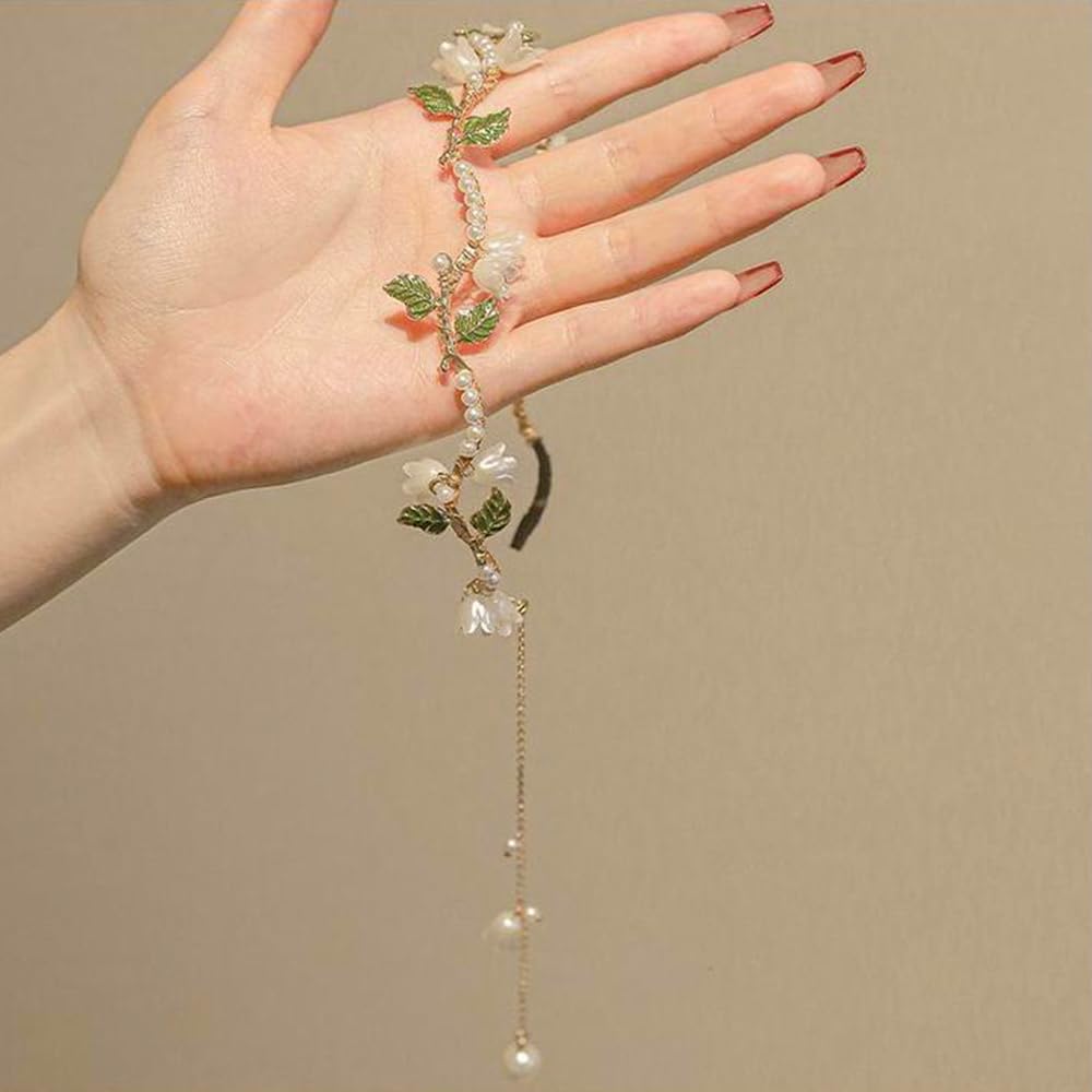 AHONEY Floral Headband with Gold Leaf and Crystals