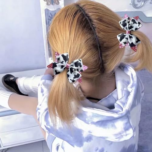 GFLPO 2Pcs Cow Print Hair Bow Clips for Girls