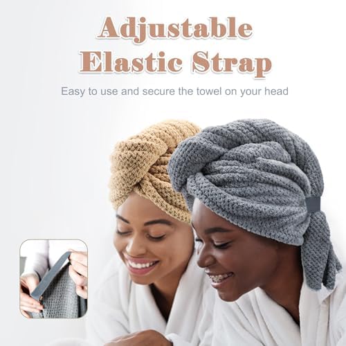 FREATECH 2-Pack Large Microfiber Hair Towel with Elastic Band