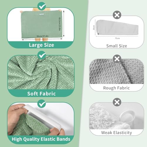 2 Pack Extra Large Microfiber Hair Towel Wrap for Women - Green