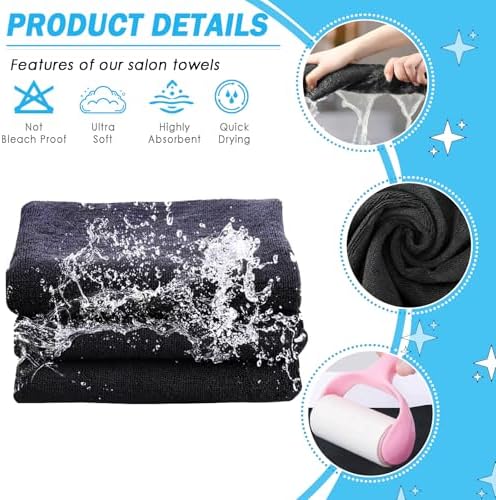6 Pack Black Microfiber Hair Towels Super Soft and Absorbent