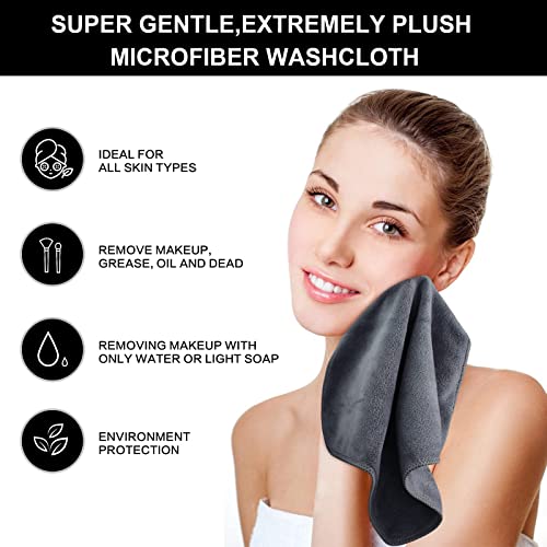 SINLAND Microfiber Facial Cloths 6 Pack Grey 12x12 Inch