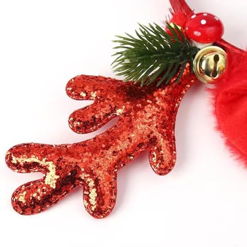 Christmas Red Headband with Elk Antlers and Bells