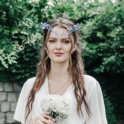 MOSTORY Handmade Silver Moon Crown with Rhinestone Flowers