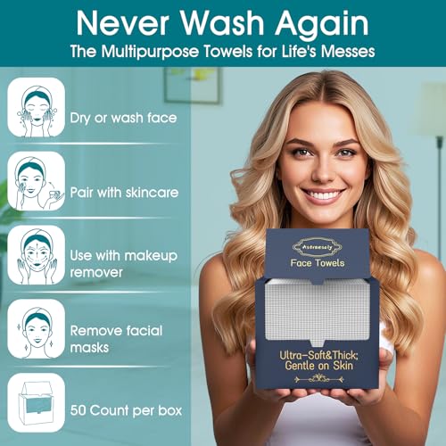 Astraescly XL Face Towel 10x12 Inches 50 Ct Dual-Side Biodegradable