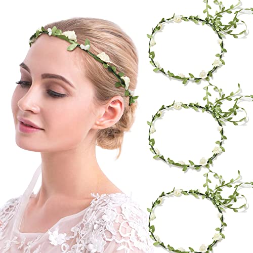 AWAYTR 3Pcs Flower Crown Headband for Wedding Party