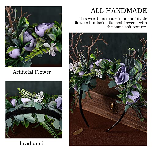 MOSTORY Woodland Branch Headband with Purple Rose