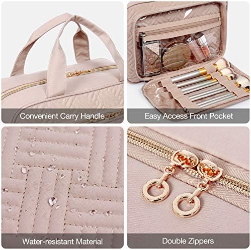 BAGSMART Toiletry Bag Organizer with TSA Approved Transparent Cosmetic Bag - Medium Pink