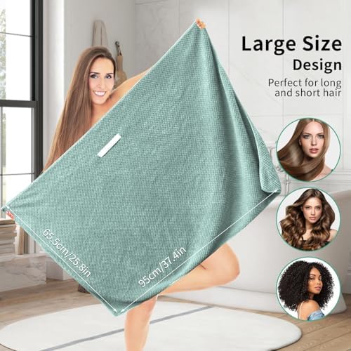 2 Pack Extra Large Microfiber Hair Towel Wrap for Women - Green