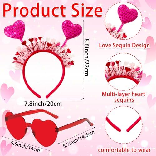 12 Pcs Heart Headband and Glasses Set for Valentine Party