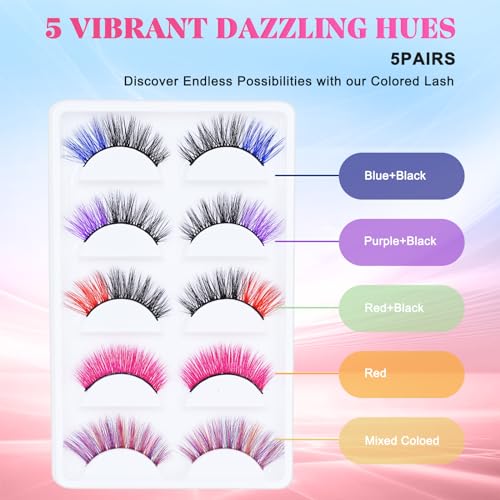 Halloween Colored Eyelashes 5 Pairs Faux Mink
