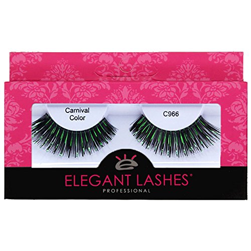 Elegant Lashes C966 Thick Black with Green Metallic False Eyelashes