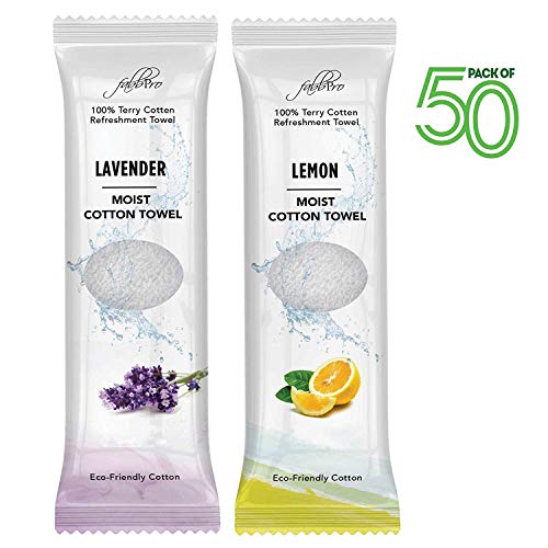 FABBPRO Oshibori Moist Terry Cotton Towels 50 Pack - Lemon Lavender Scented