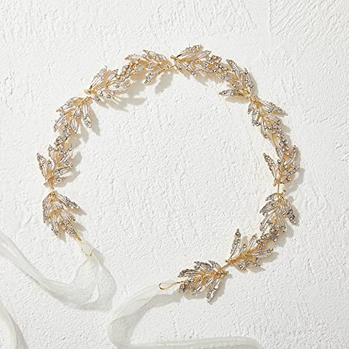 SWEETV Leaf Bridal Headband with Rhinestones
