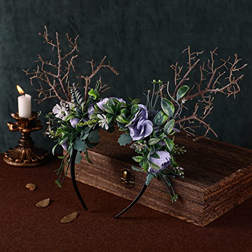 MOSTORY Woodland Branch Headband with Purple Rose