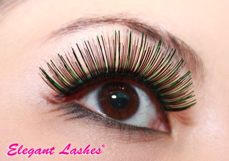 Elegant Lashes C966 Thick Black with Green Metallic False Eyelashes
