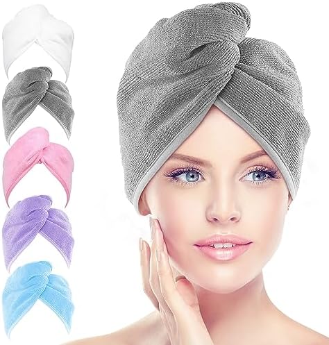 AIDEA Microfiber Hair Towel Wrap 5 Pack