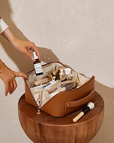EACHY Large Capacity Waterproof Makeup Bag with Divider and Handle