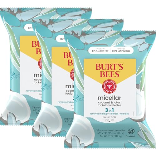 Burts Bees Coconut Lotus Face Wipes 30 Ct 3-Pack
