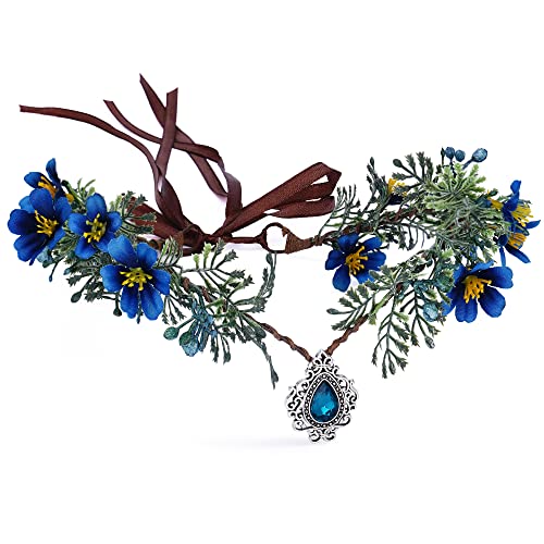 MOSTORY Fairy Flower Crown with Crystal Tiara for Women Girls Bridal Headband