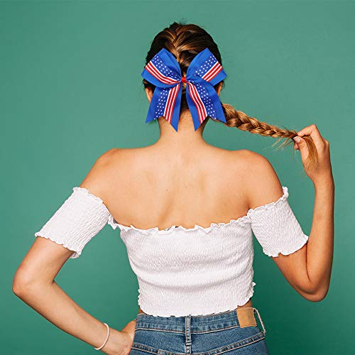 16PCS 8 Inch Cheer Hair Bows with Ponytail Holder