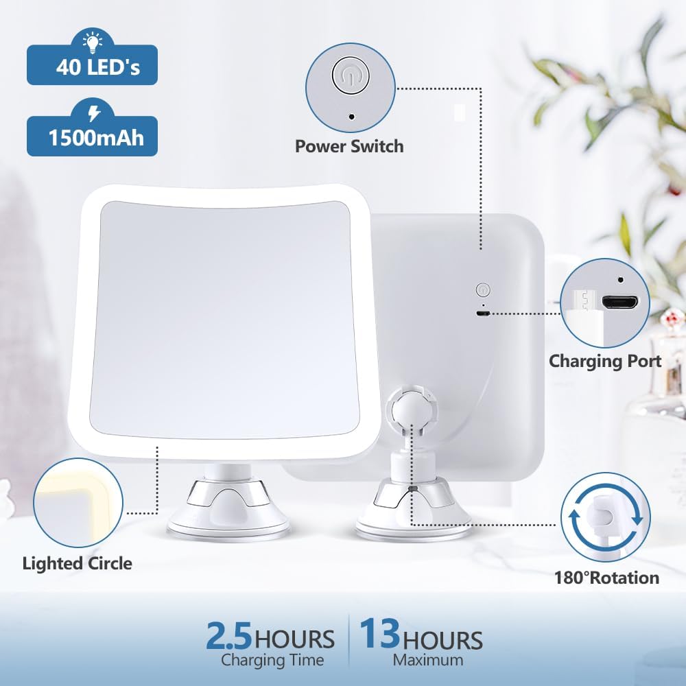 30X Magnifying Mirror with Light and Timer