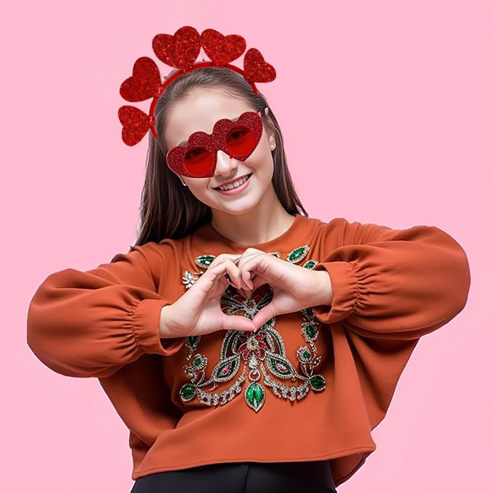 Glitter Heart Headband Sunglasses Set for Valentines Day