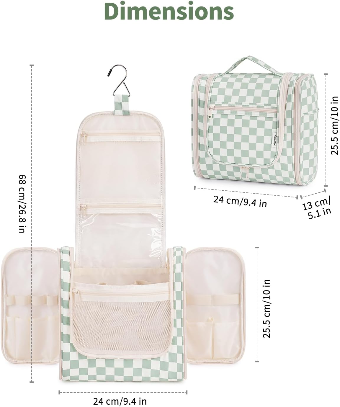 Narwey Checked Hanging Travel Toiletry Bag for Women