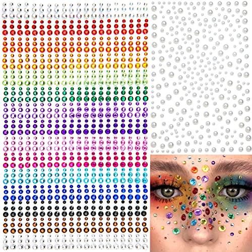 1250 Pcs Self Adhesive Rainbow Face Gems for DIY Makeup