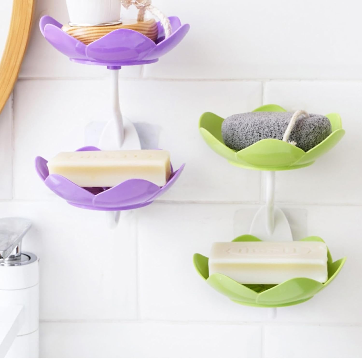 XISAOK Strong Adhesive Wall Soap Dish with Lotuses Design