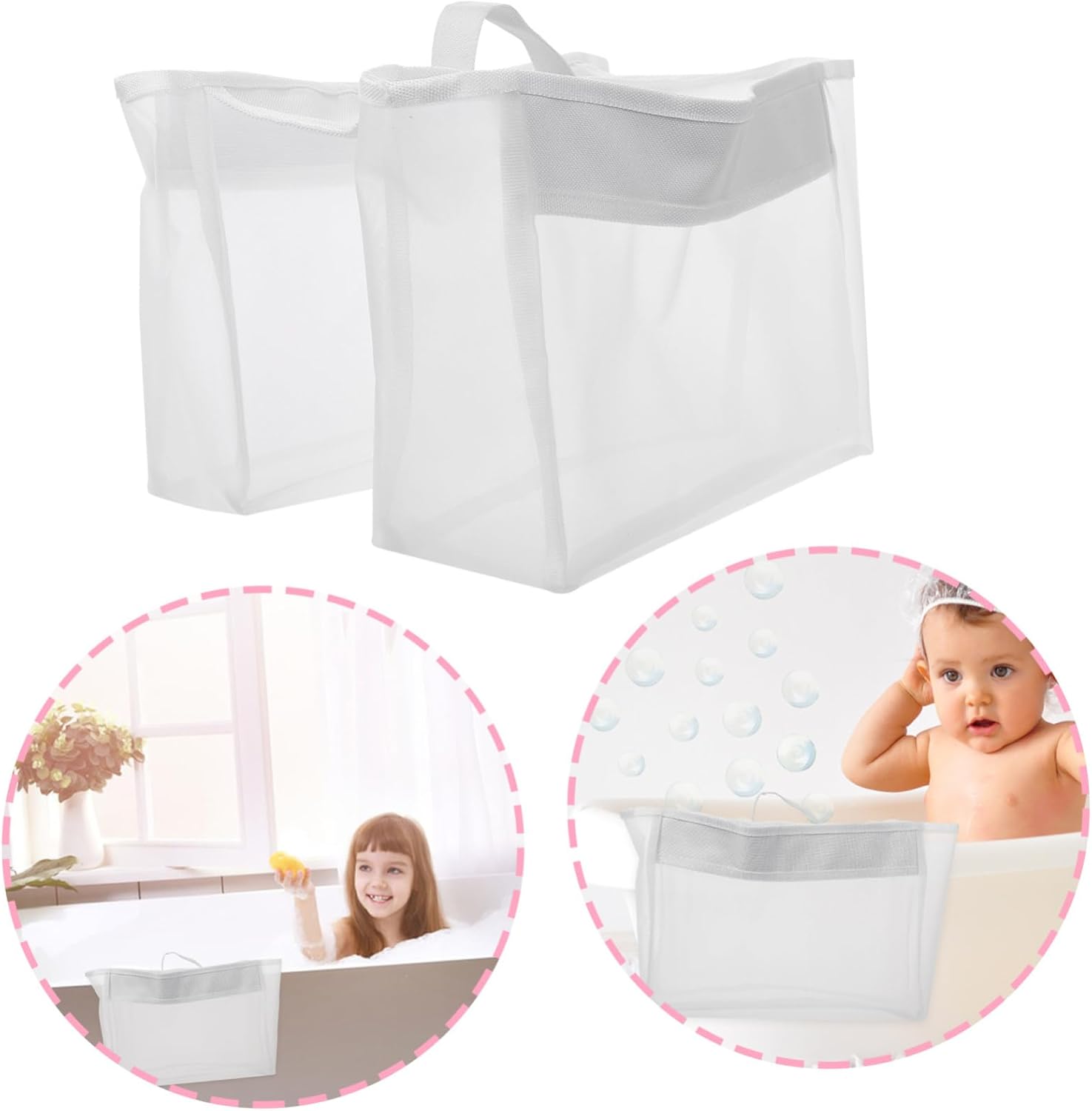 Cabilock Bathtub Toy Organizer with Mesh Bag and Hanging Strap