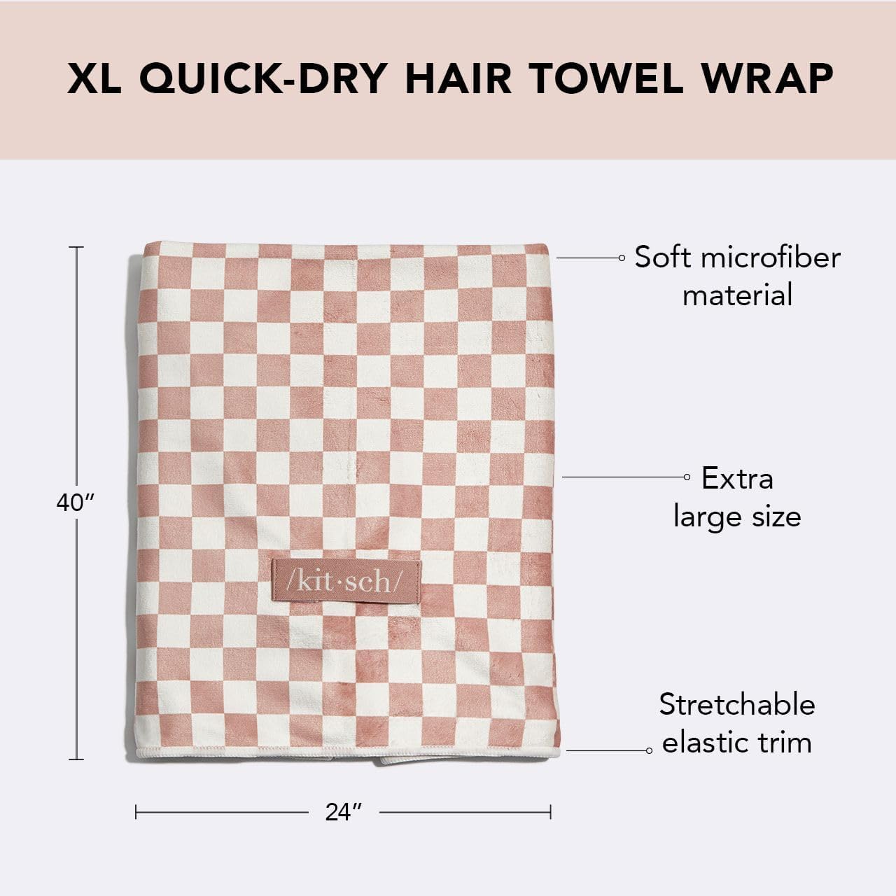 Kitsch XL Microfiber Hair Towel - Terracotta Checker