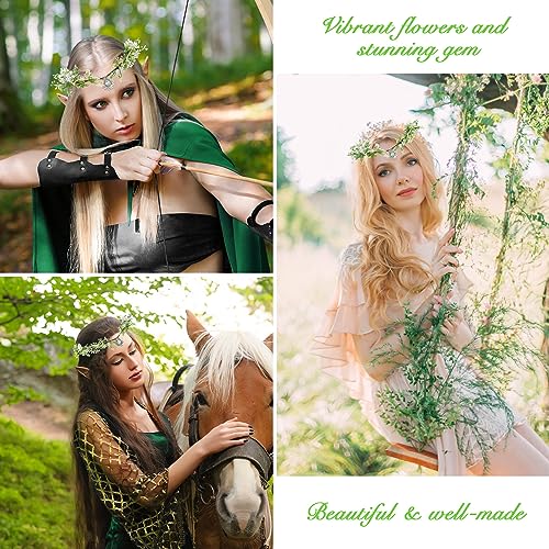 SuPoo Elf Crown with Rhinestones and Flowers for Women
