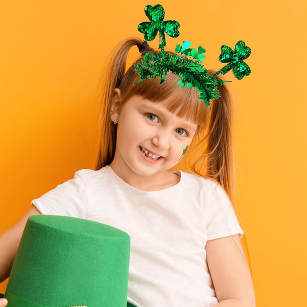 St Patricks Day Green Headbands with Sequin Designs 1 Pack