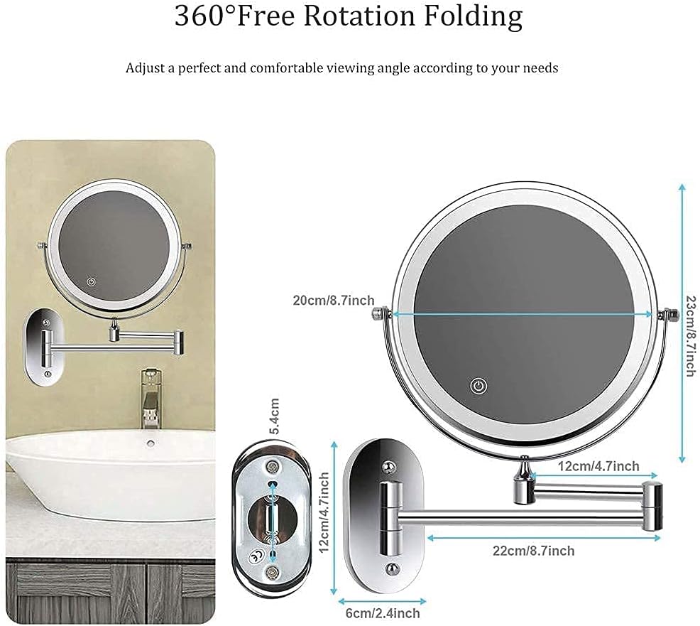 USB Rechargeable Wall Mounted Makeup Mirror with 5X Magnification