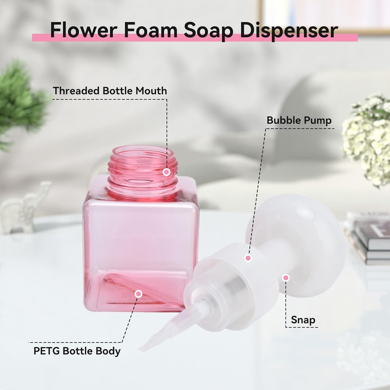 84oz Foaming Soap Dispenser with Cute Flower Shape Design Pink
