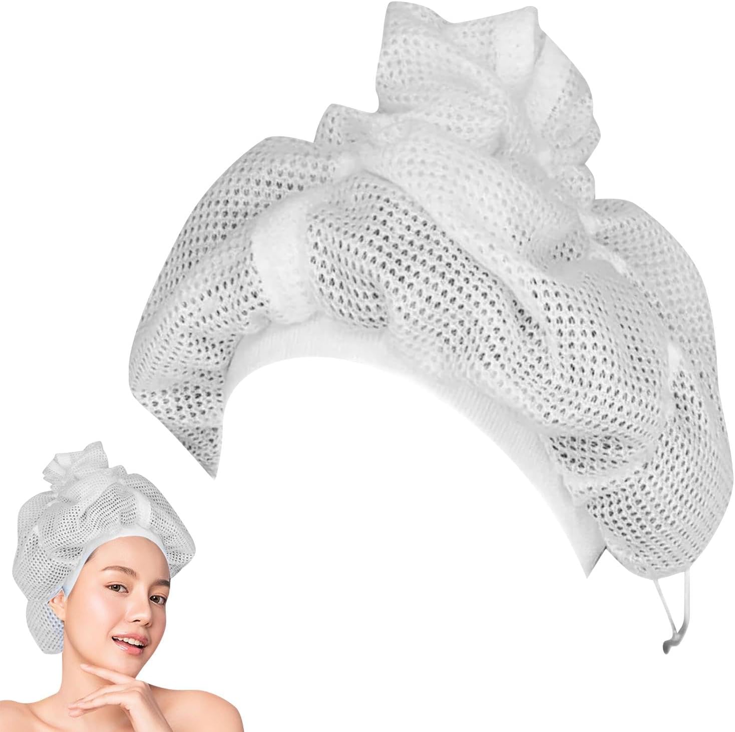 Adjustable Net Plopping Cap for Curly Hair Drying White with Drawstring