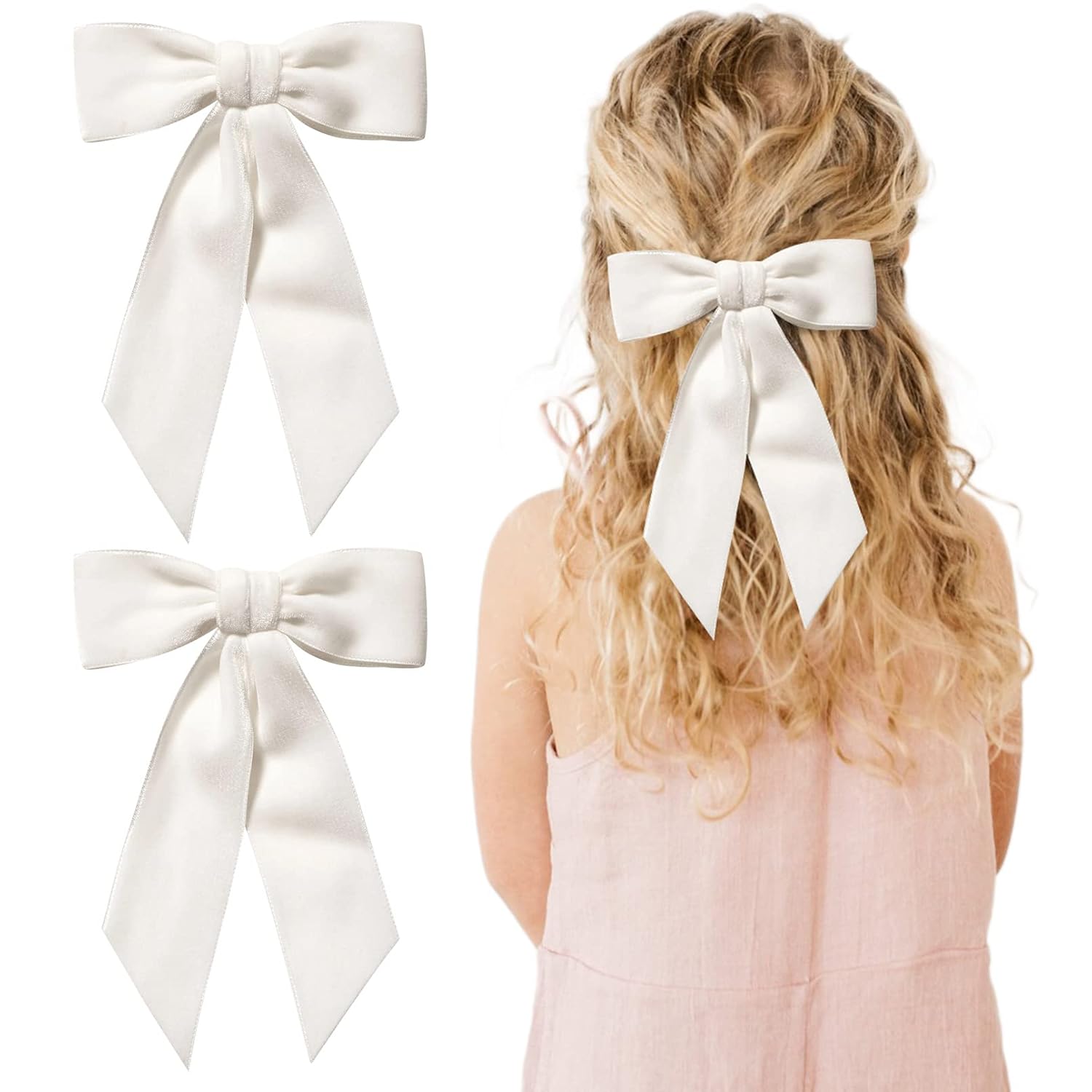 2PCS White Velvet Hair Bows Clips for Girls and Kids