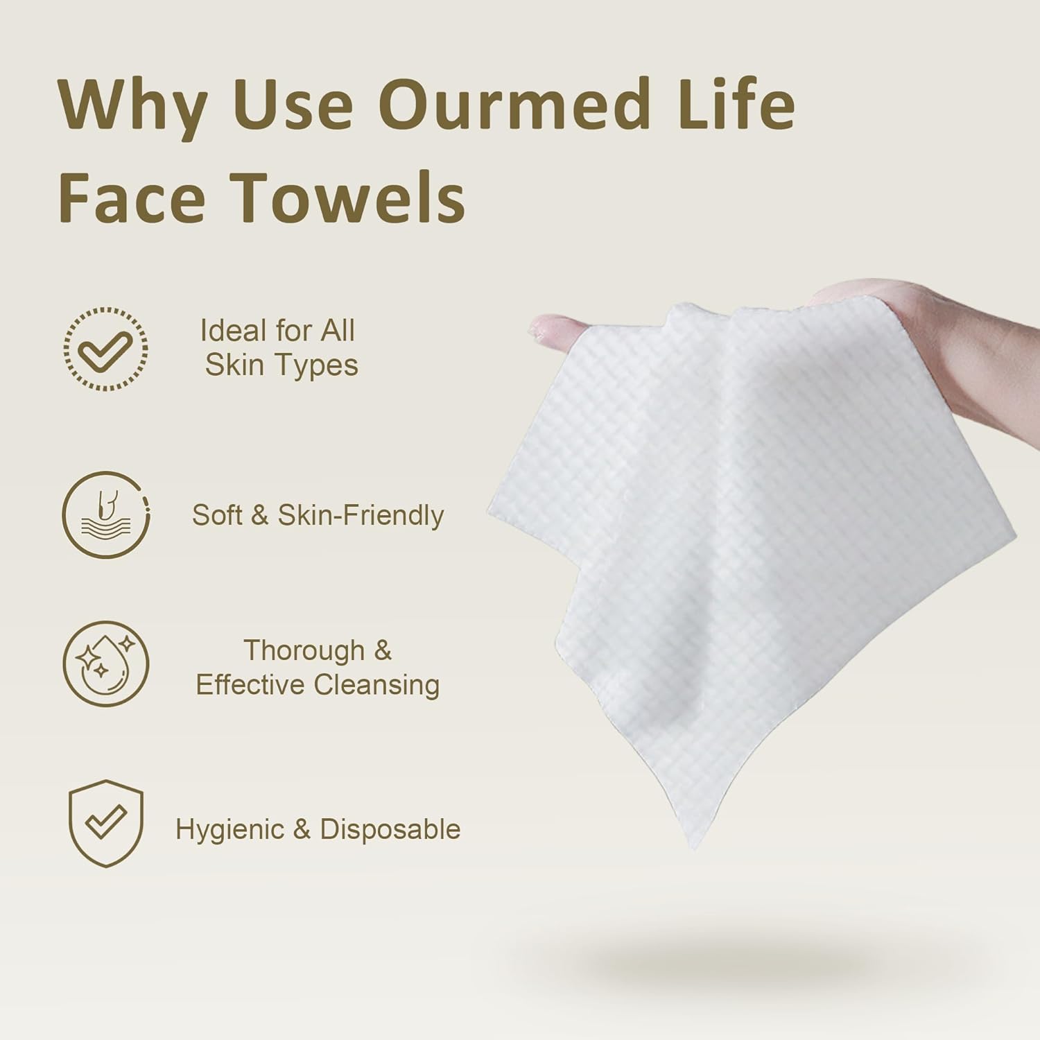 Ourmed Life Face Towels - 10x12 XL Size 50 Count Biodegradable