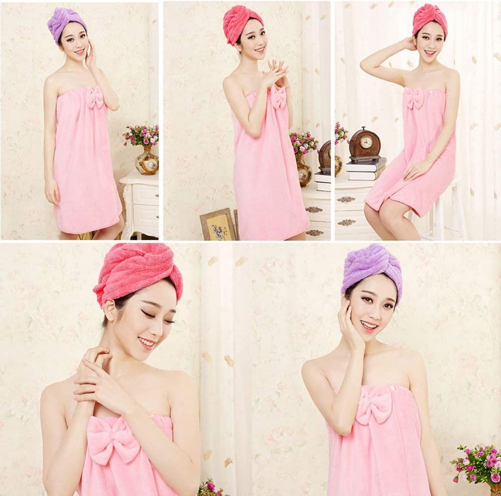 ADOGO Microfiber Hair Towel 2-Pack - Pink Purple